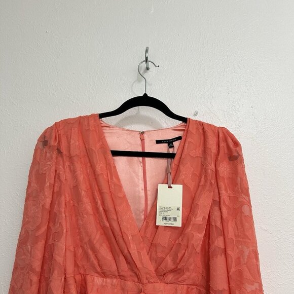 Alex Marie Dress Coral Peach Floral Fit And Flare Size 10 Long Sleeve NWT $158 - Picture 3 of 13